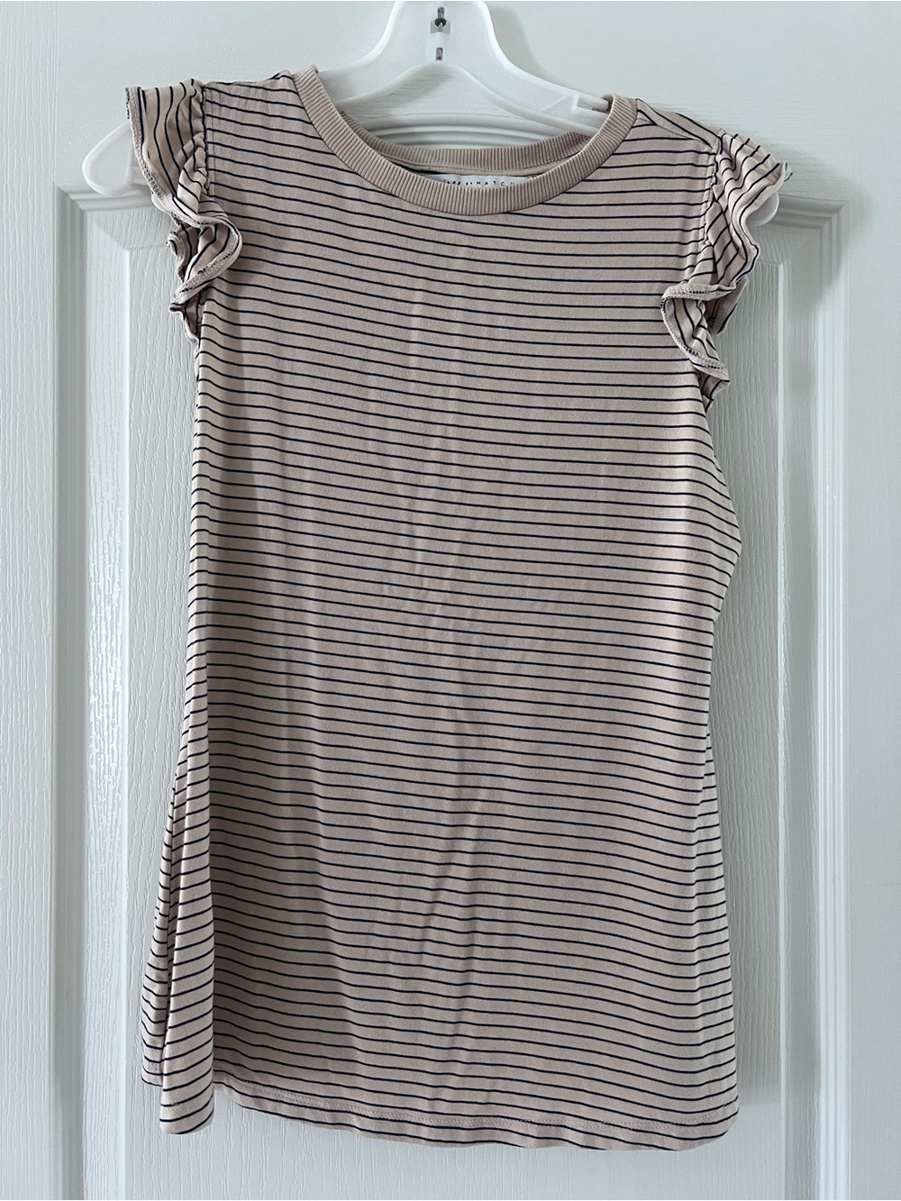 The Nines by HATCH Cream and Black Striped Ruffle Sleeve Dress